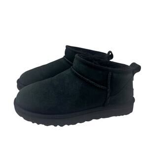 UGG Classic Mini II‎ Black Suede Shearling Ankle Boots Size US 9 Winter